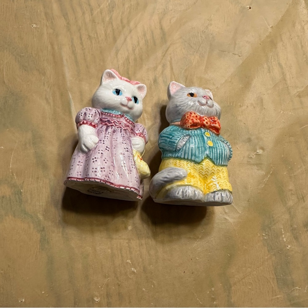 Vintage Cat Figurines in Pastel Outfits